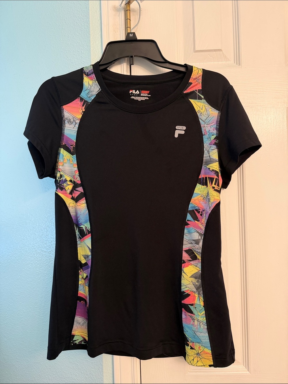 Fila Black Short Sleeve Tee with Multicolor Side Panels